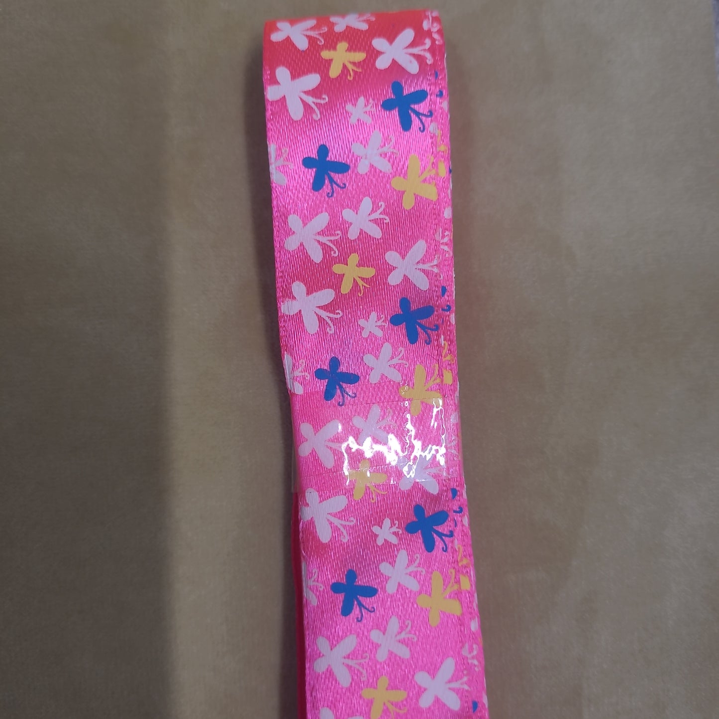 Pink butterfly ribbon 2.5 cm wide by the metre