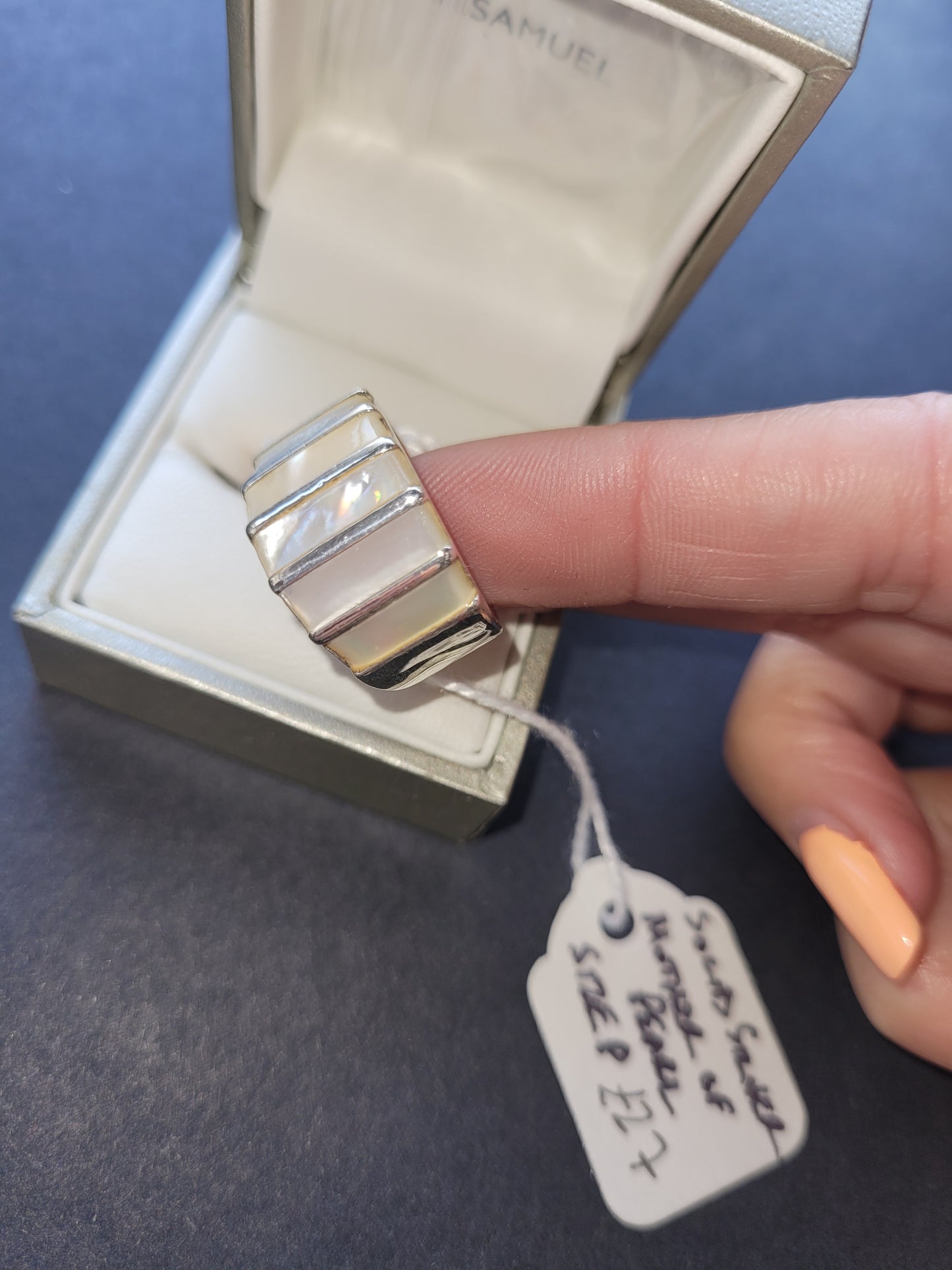 Solid silver mother of Pearl ring gift size p