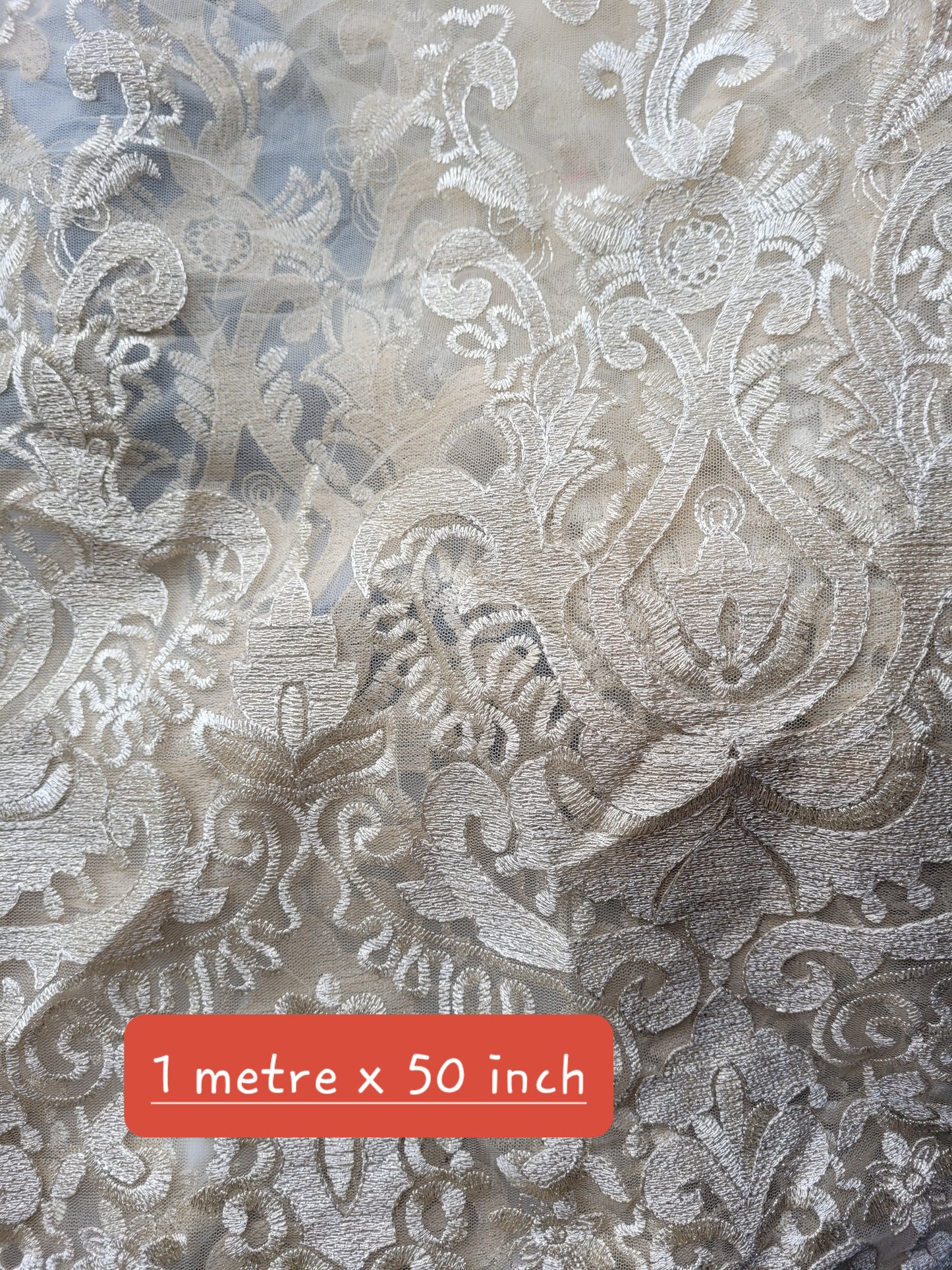 Lace panel trim ivory gold 1 metre x 50 inch