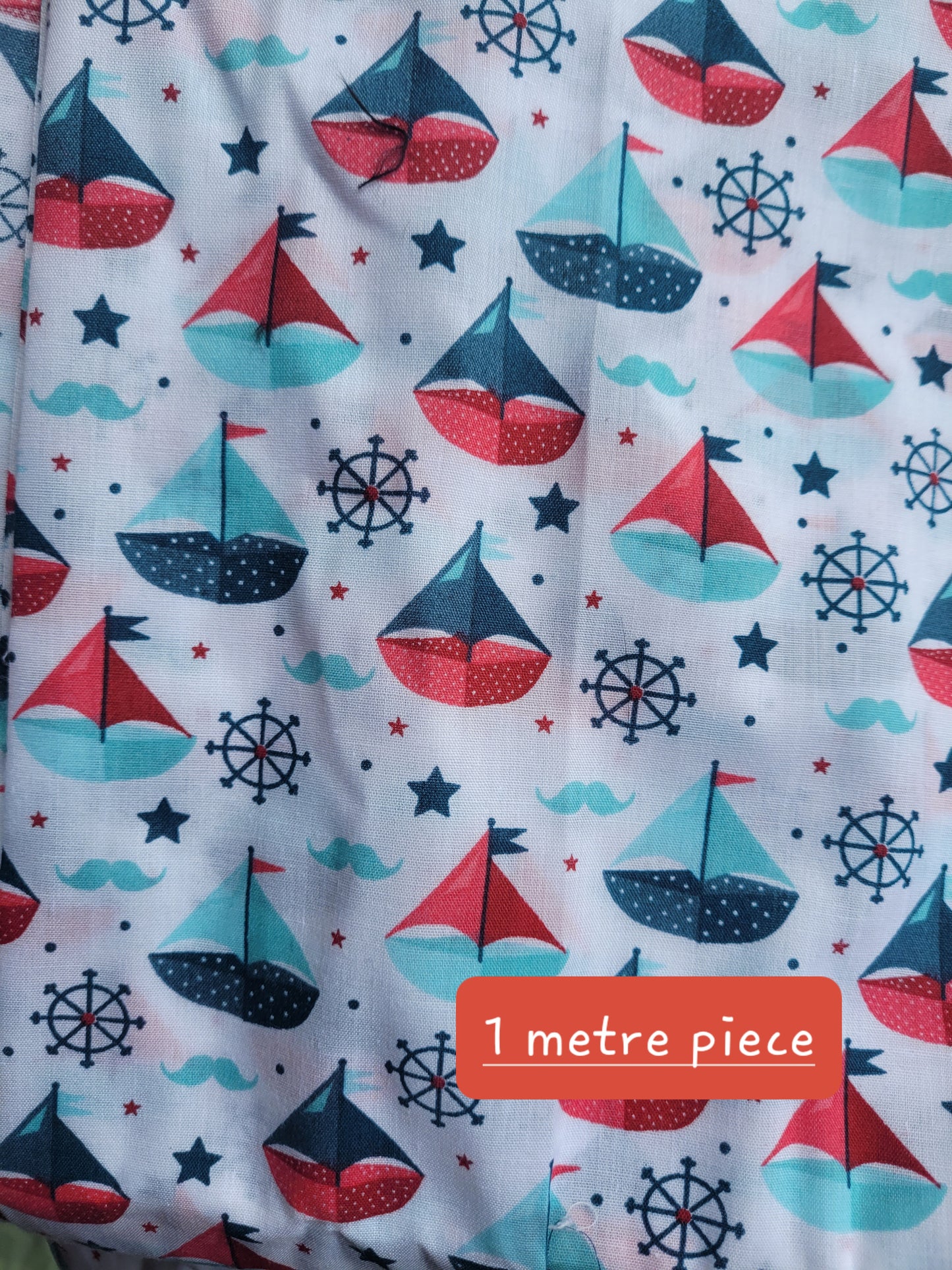 Sailing boat cotton print white fabric