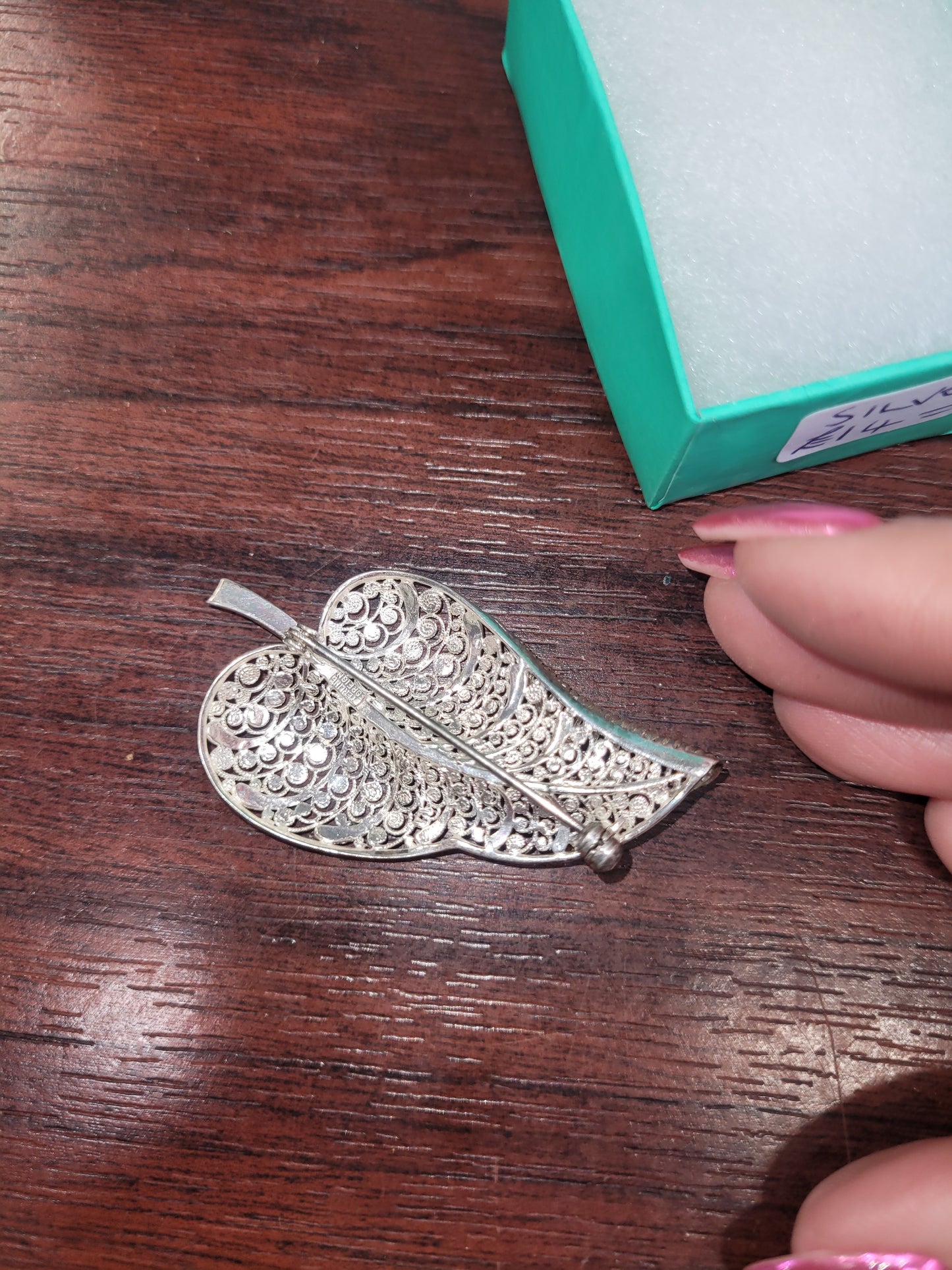 Sterling silver leaf brooch