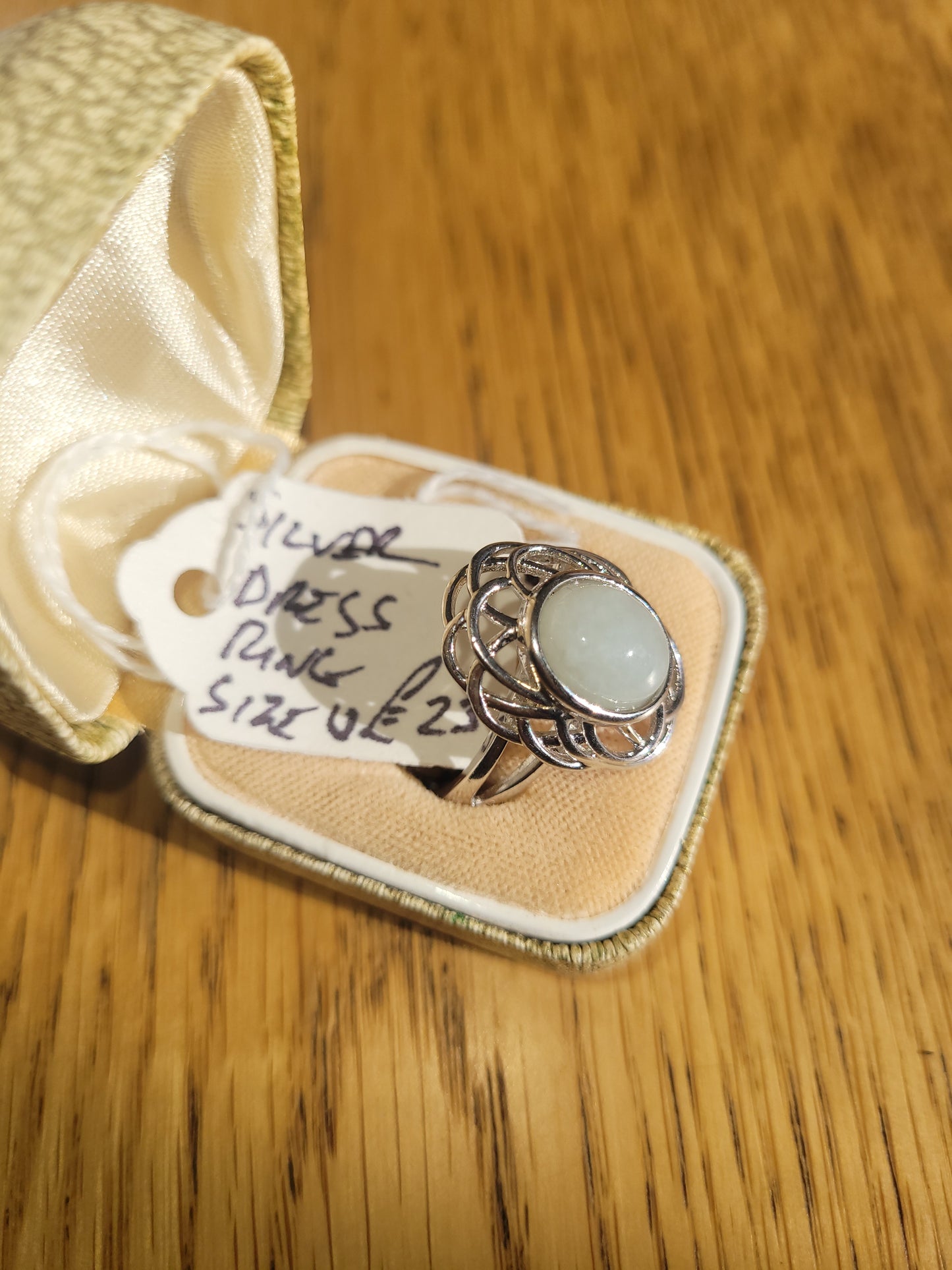 Silver dress ring with gem stone size U