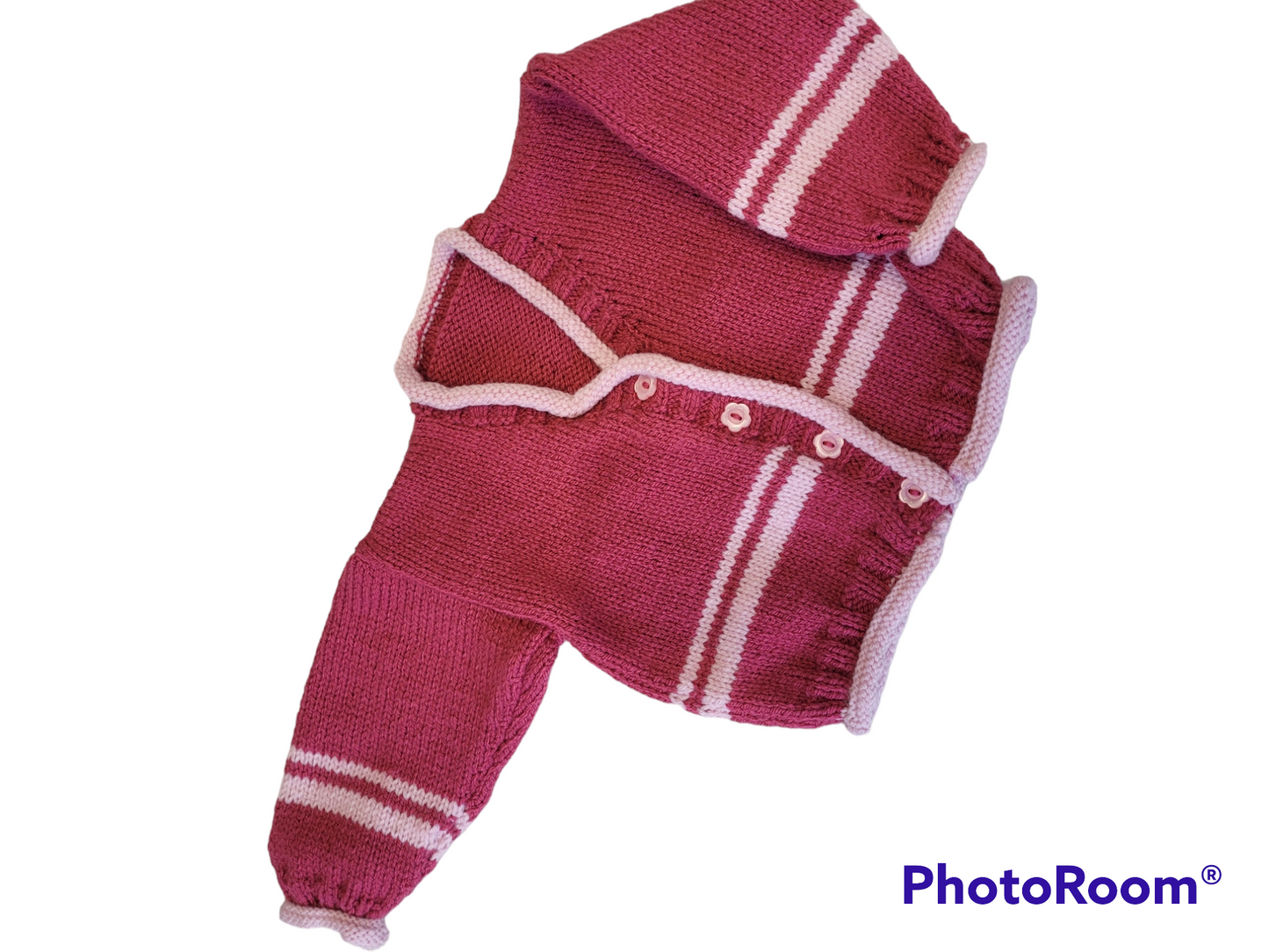Dark pink handknitted strip cardigan handmade.by.mrggyfifee