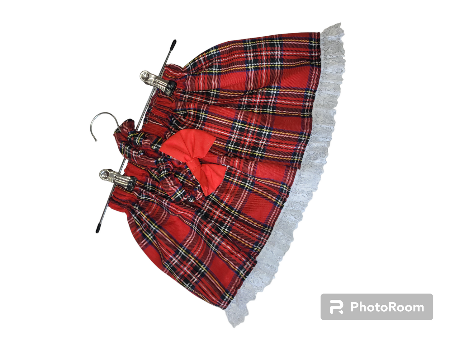 Girls bespoke red tartan skirt with head band Handmade.By.MeggyFifee