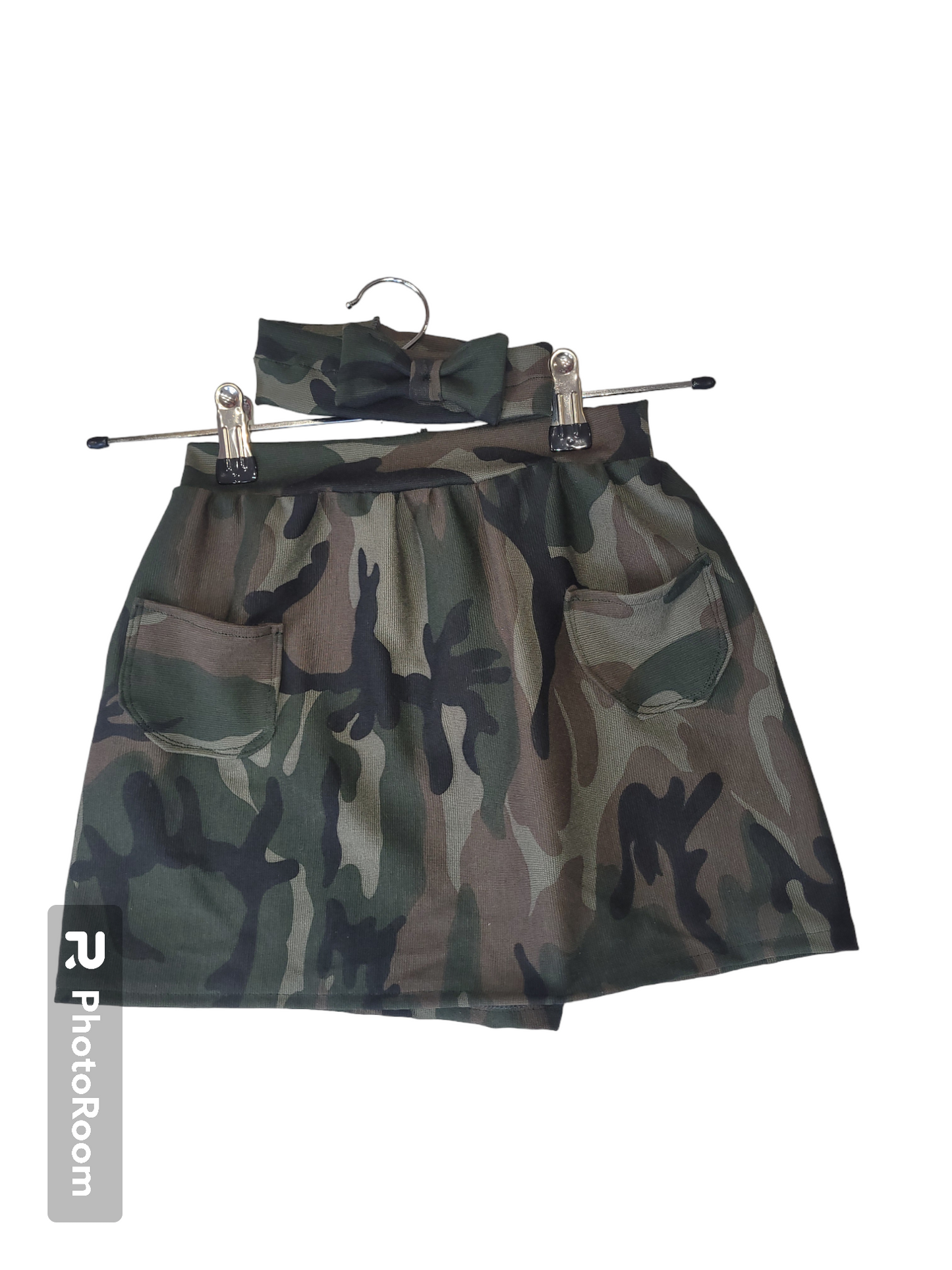 Girls army camouflage pocket skirt and headband Handmade.By.MeggyFifee