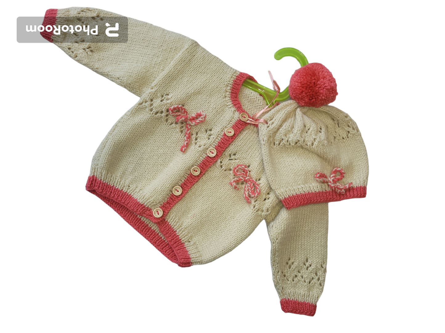 Pretty girls cardigan and hat set handknitted