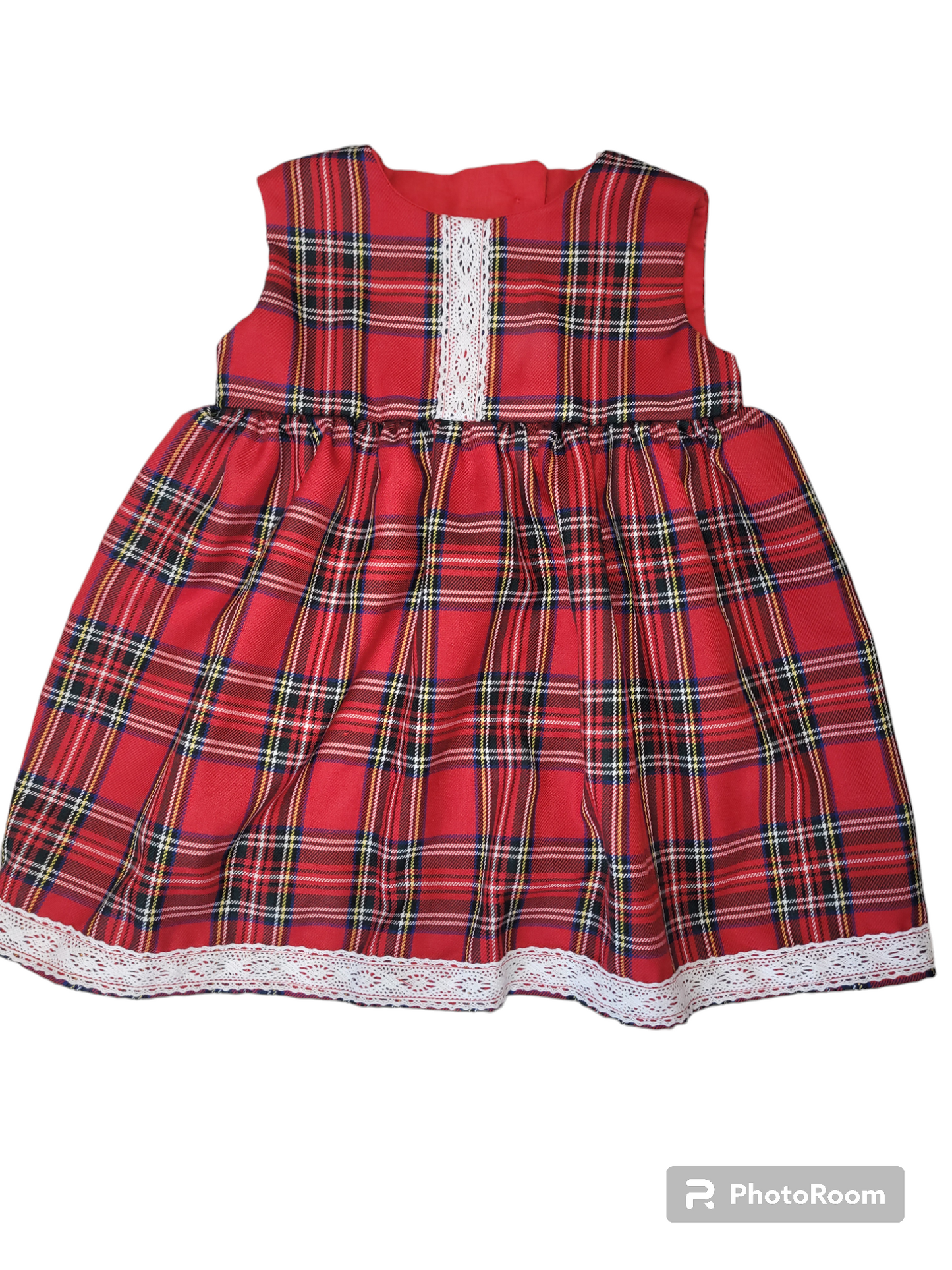Girls bespoke red tartan dress Handmade.By.MeggyFifee