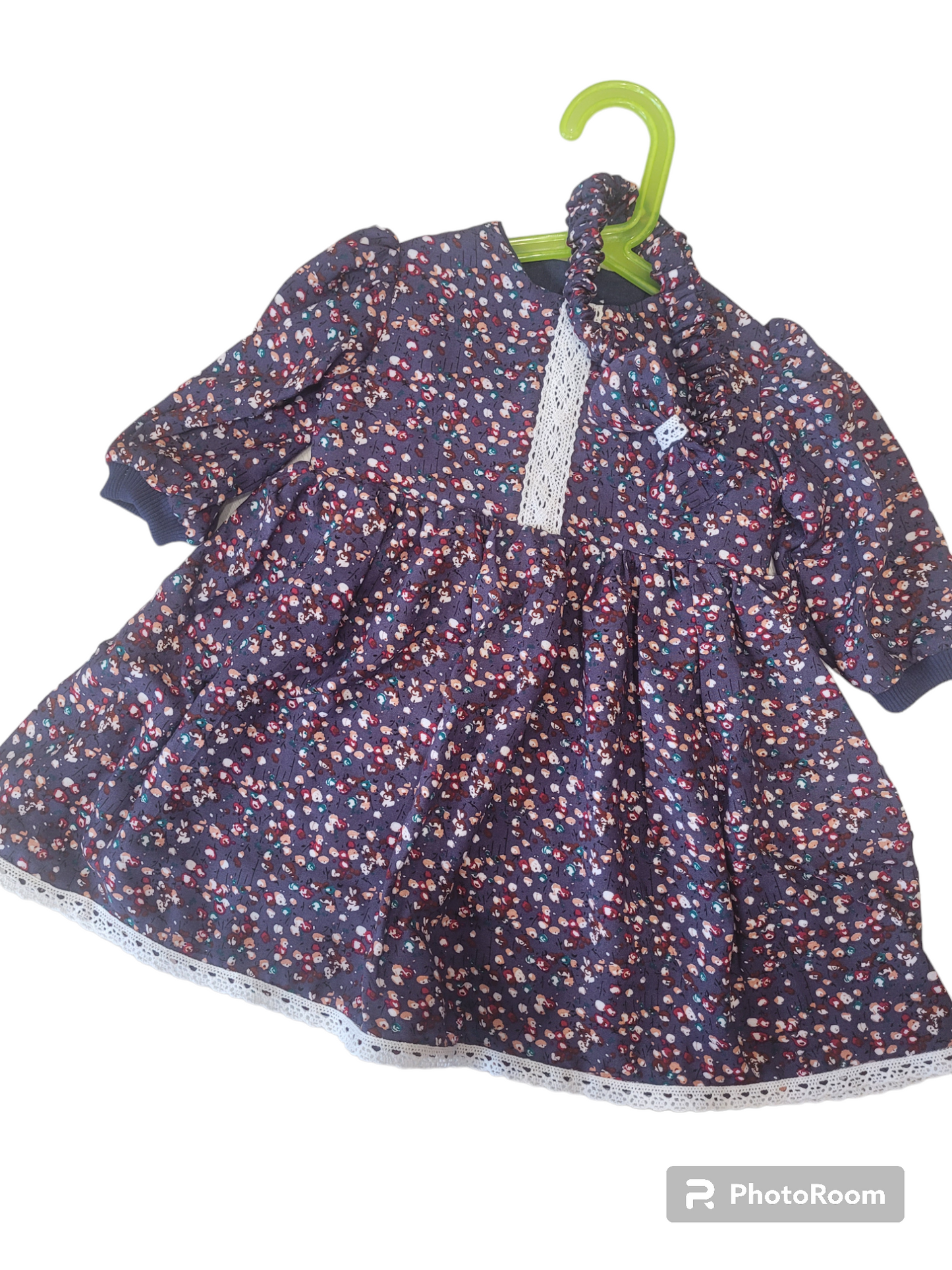 Bespoke girls navy dress with matching headband Handmade.By.MeggyFifee