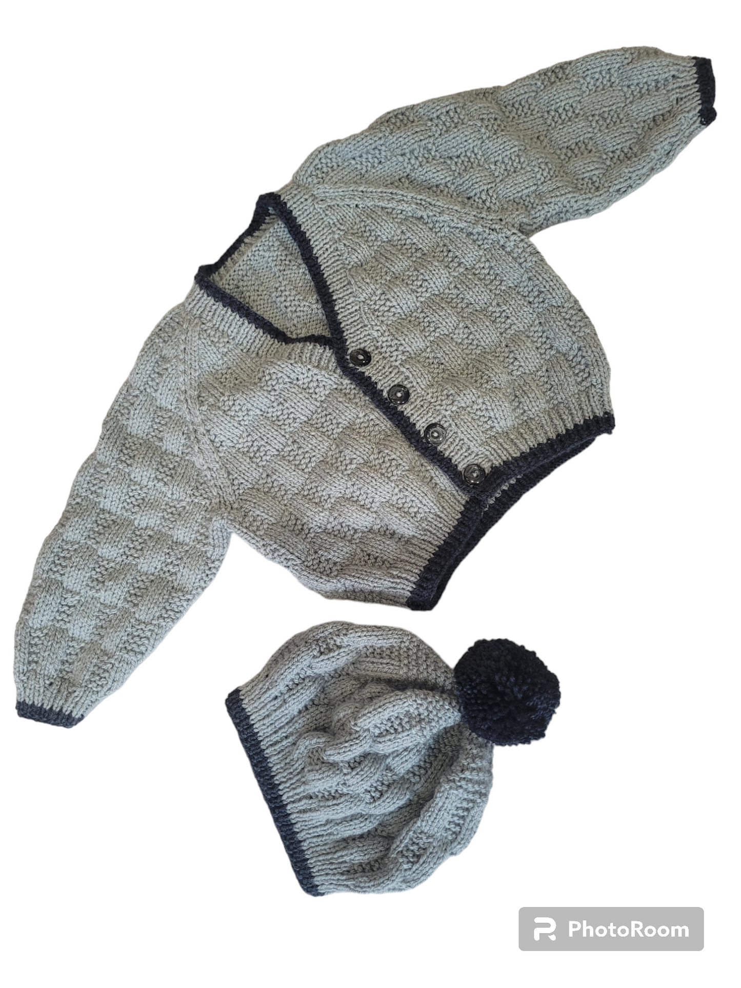 Baby boys handknitted cardigan and hat grey Handmade.By.MeggyFifee