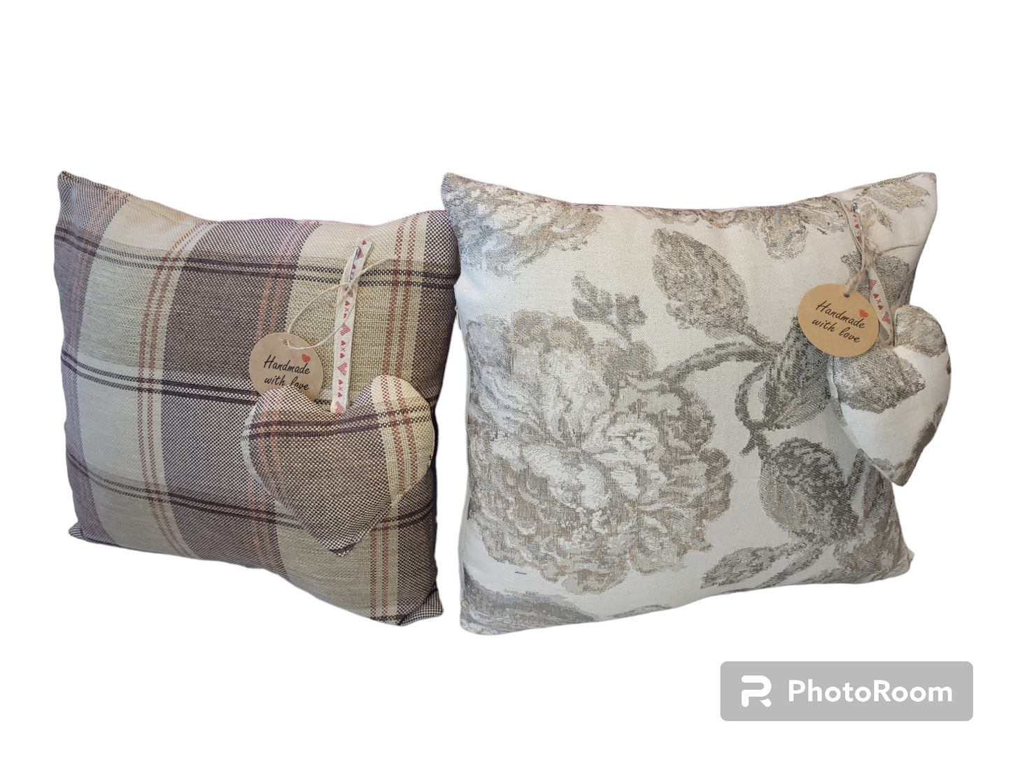 Check Cushion with hanging heart Handmade.By.MeggyFifee