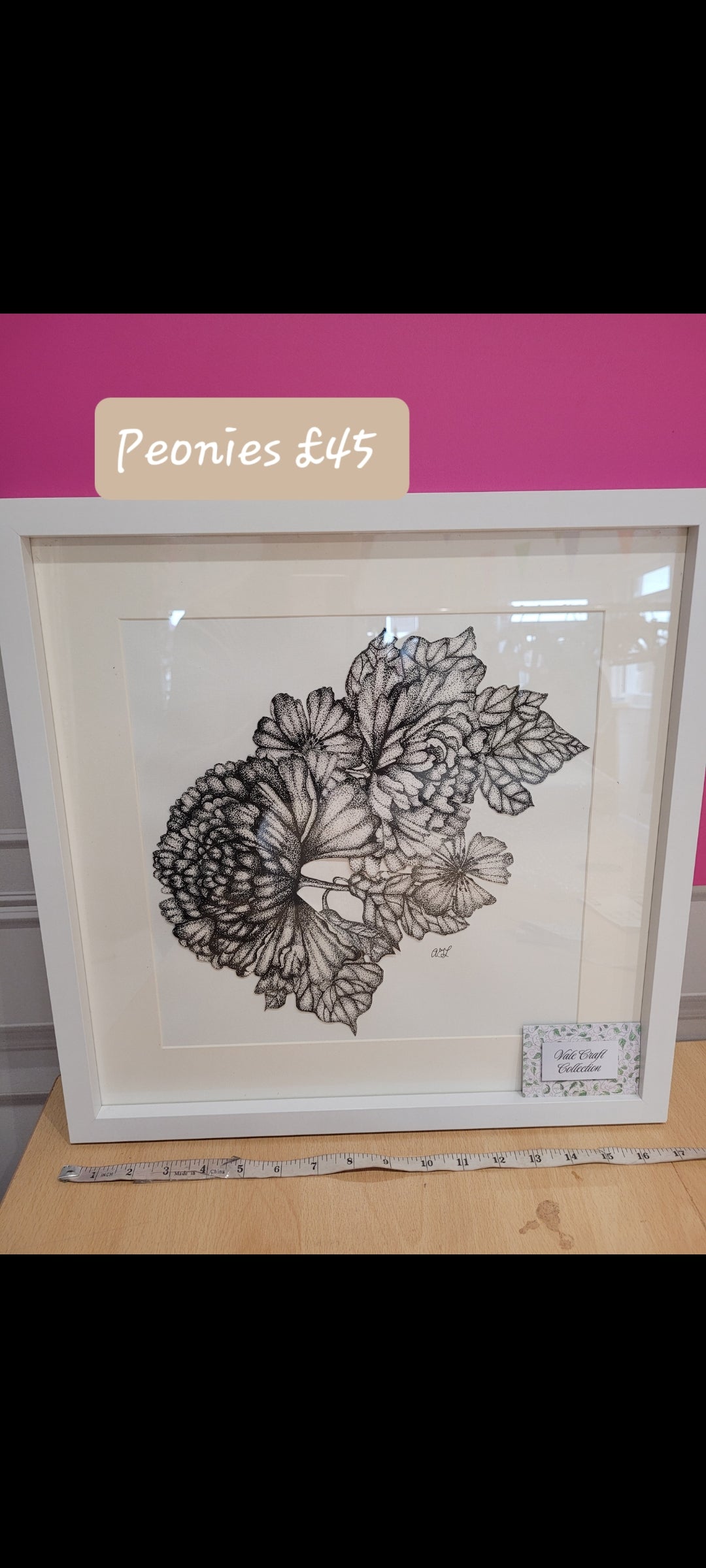 Peonies ink handdrawn picture by Vale craft collection