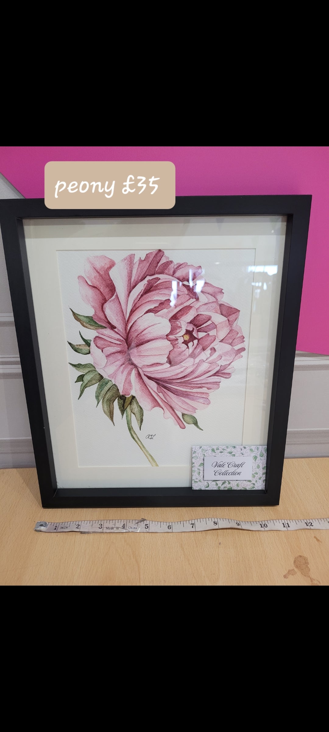 Handpainted peony picture by Vale craft collection