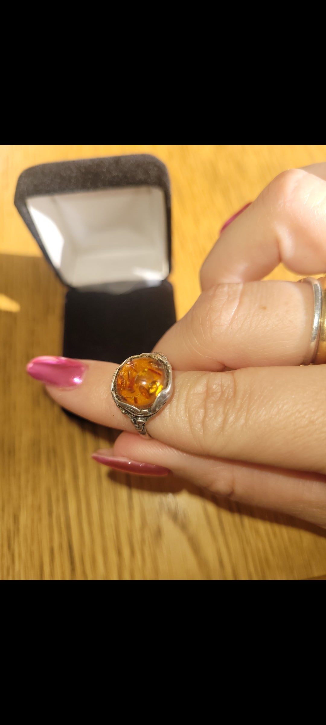Real Amber silver ring size M