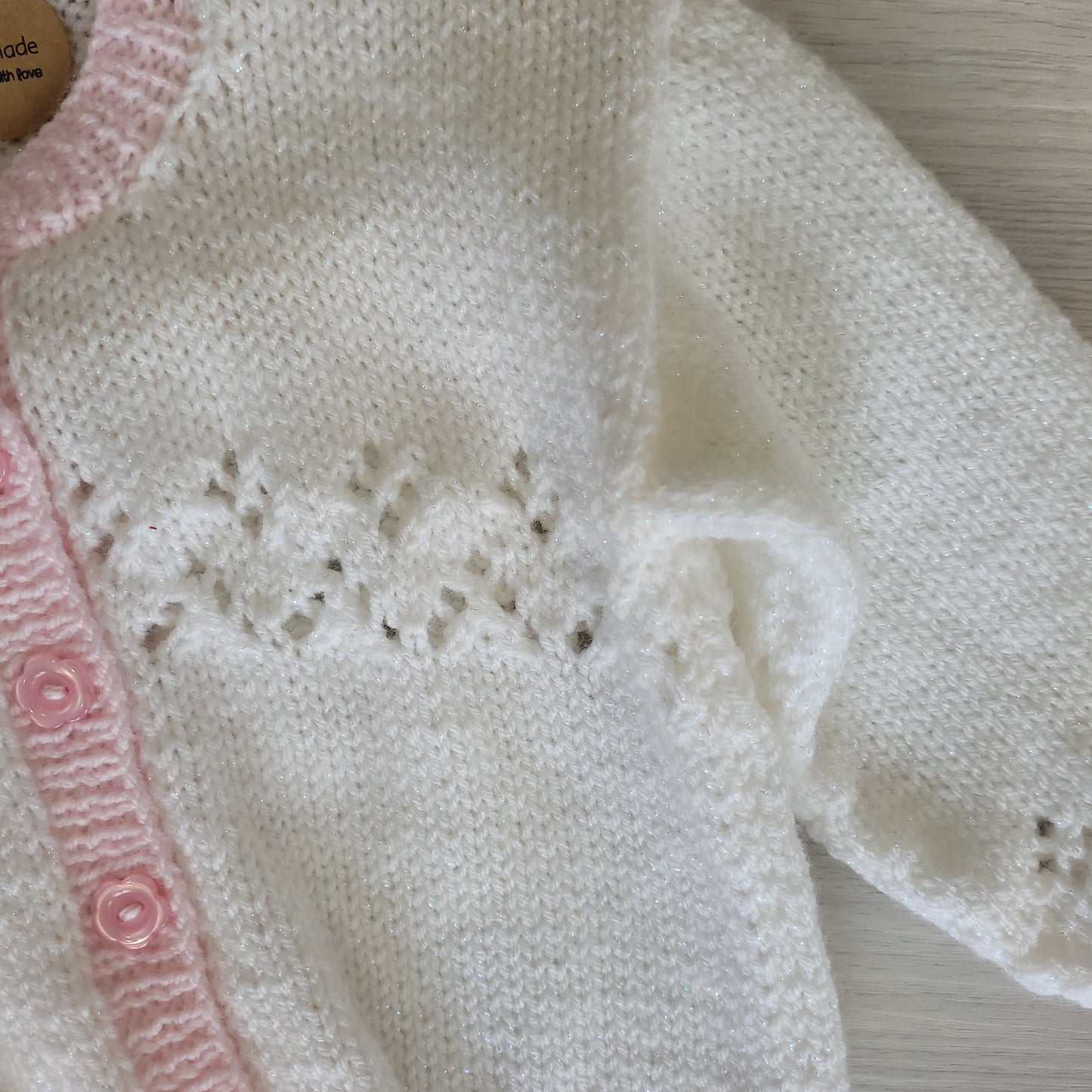 Handknitted girls cardigan cream pink 12-18 months