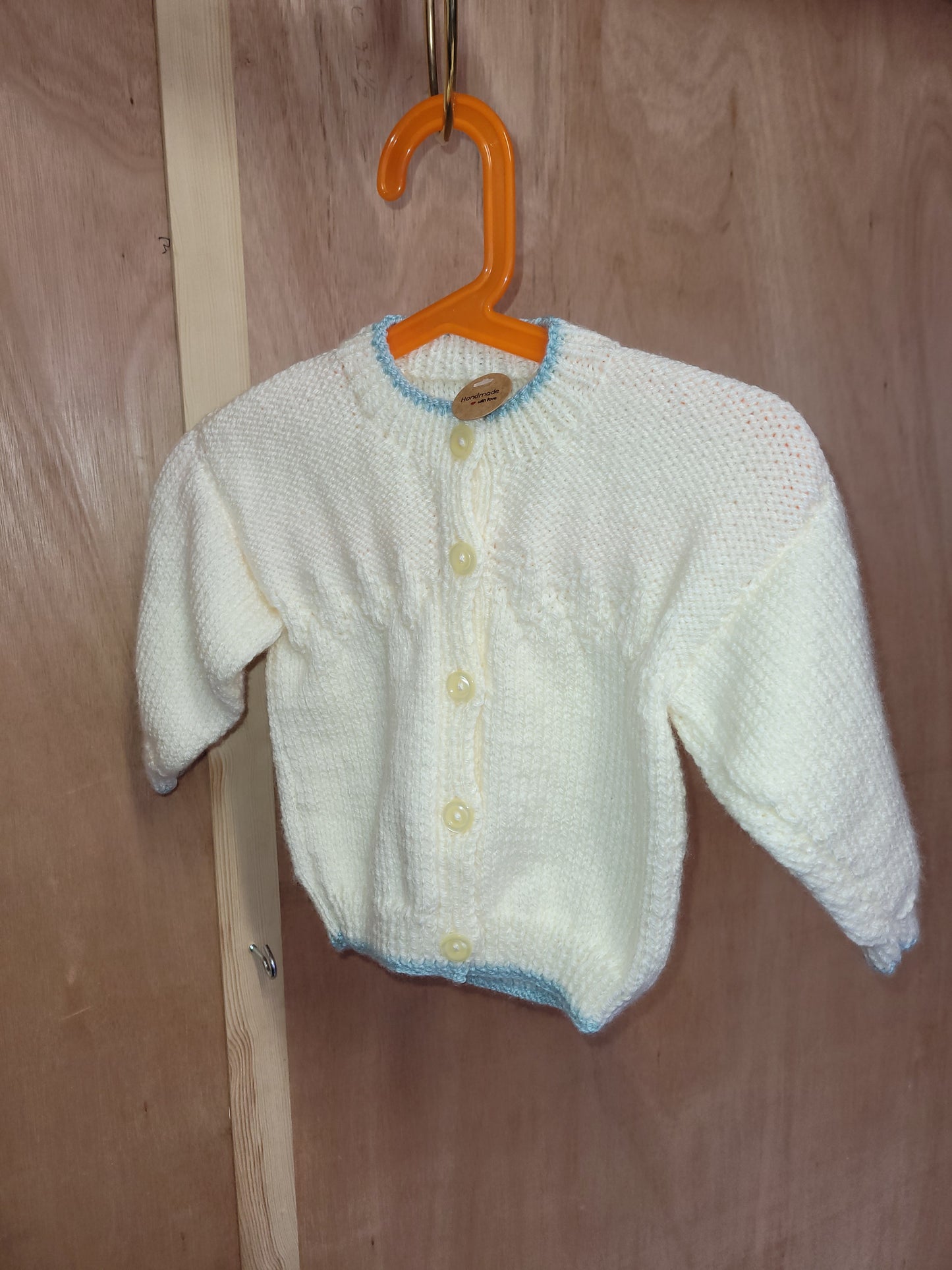 Handknitted cream and mint cardigan 18-24 months Handmade.by.MeggyFifee