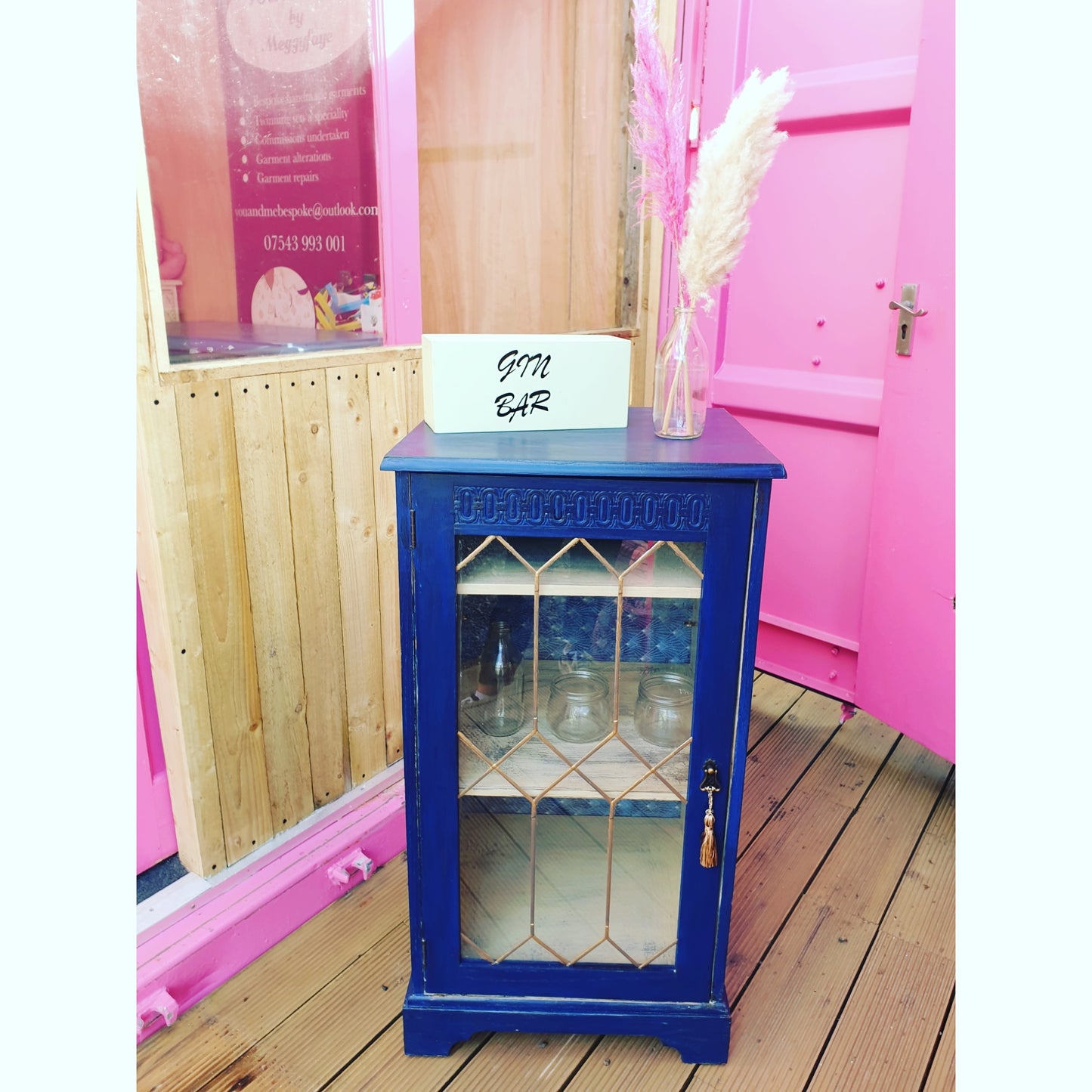 Bespoke navy blue Gin Bar Drinks Cabinet Handpainted.by.MeggyFifee