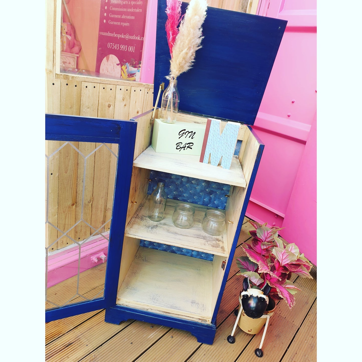 Bespoke navy blue Gin Bar Drinks Cabinet Handpainted.by.MeggyFifee