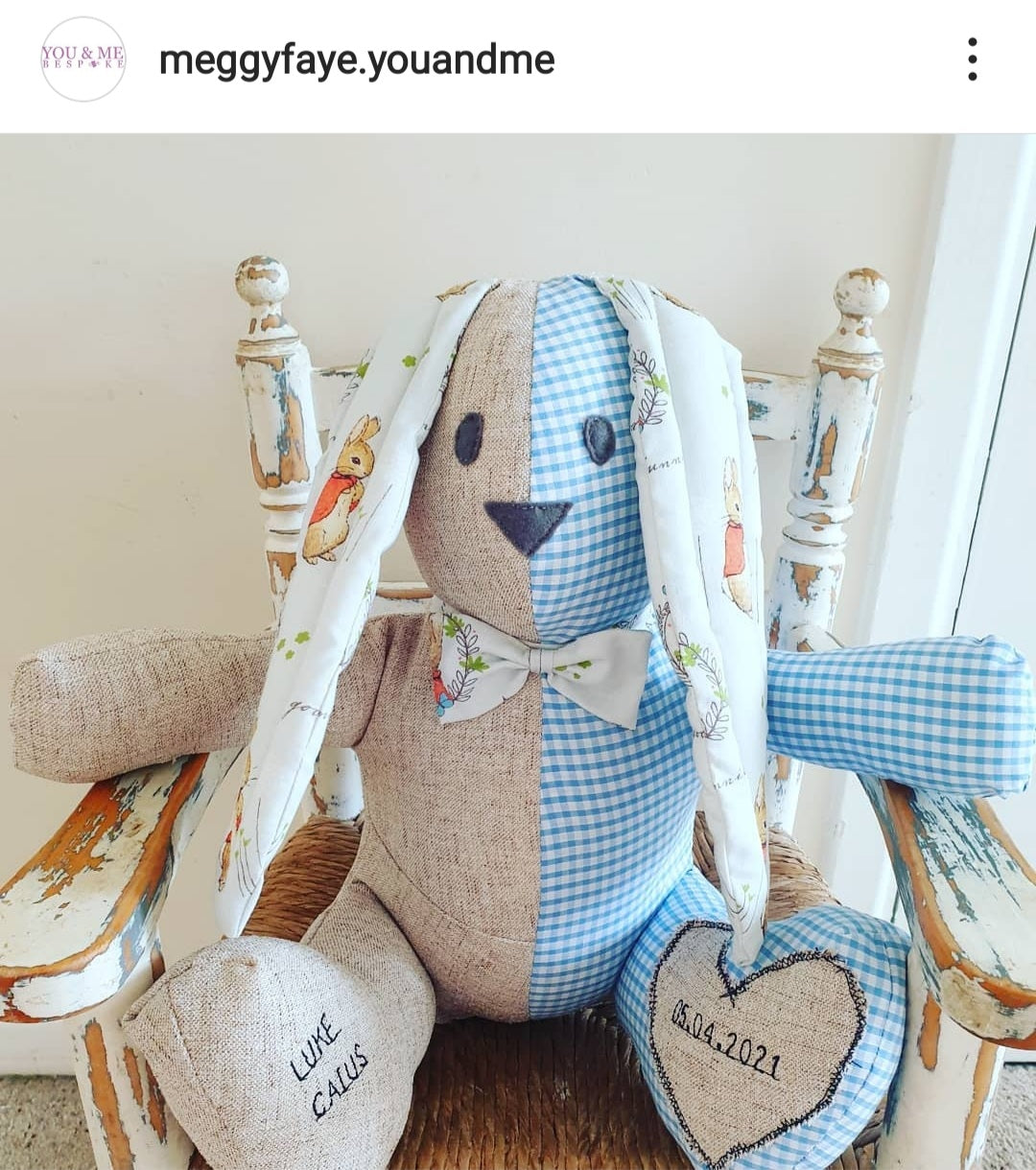 Childs birth keepsake bunny with name and D.o.b By.Meggy-Fifee