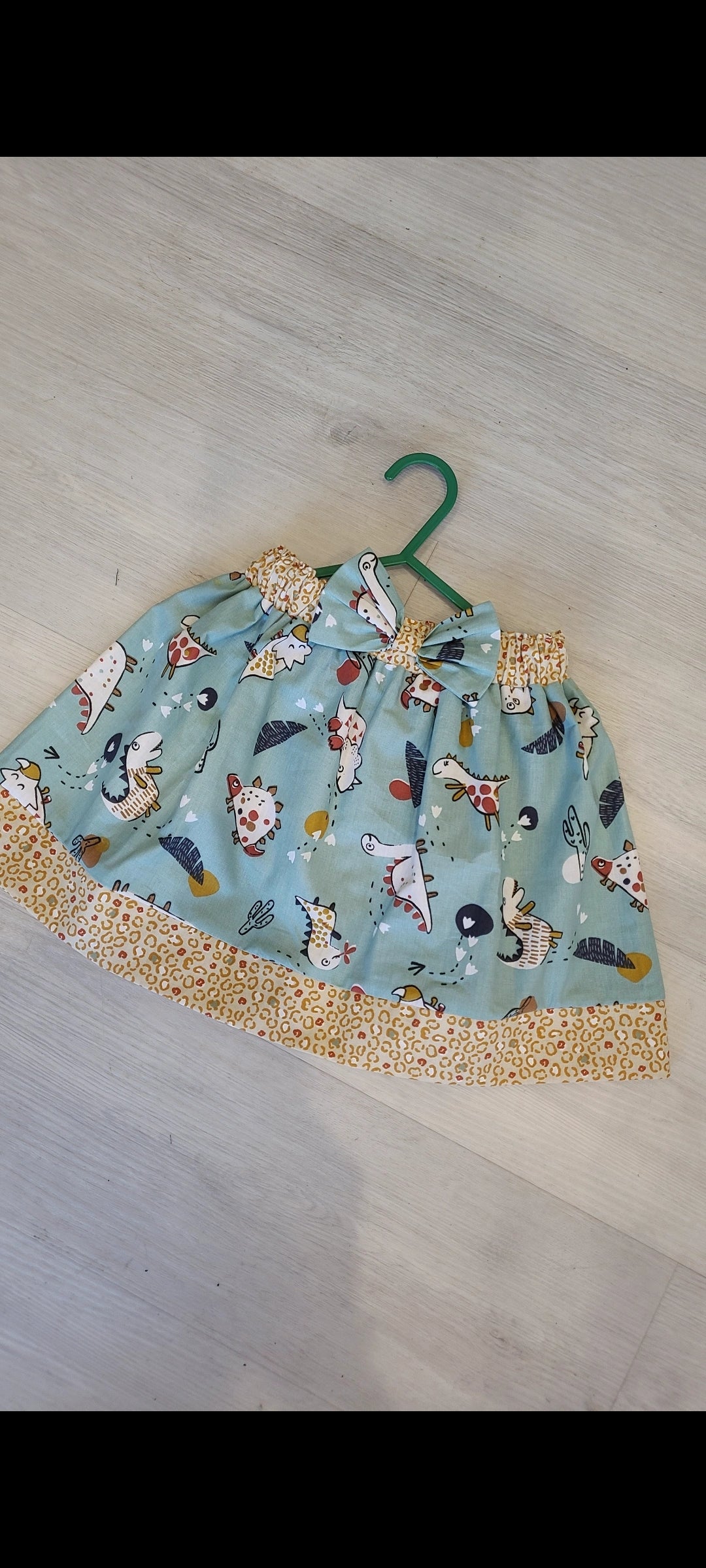 Bespoke handmade girls mint brown dino skirt