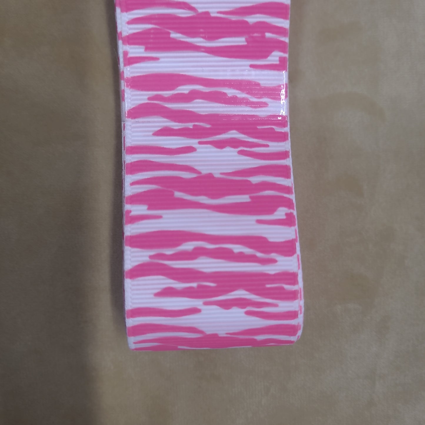 Pink white tiger print ribbon by the metre
