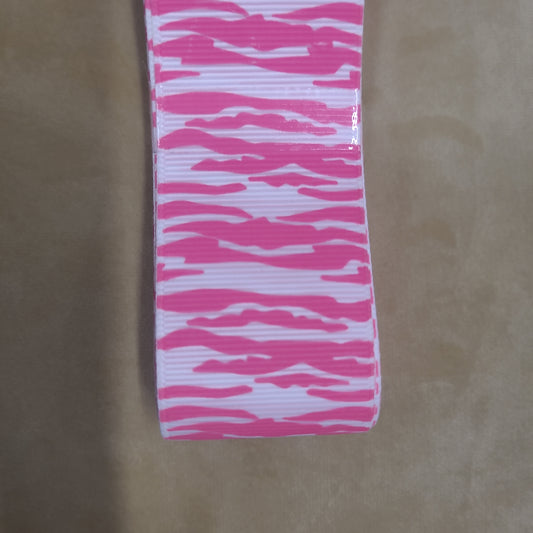 Pink white tiger print ribbon by the metre