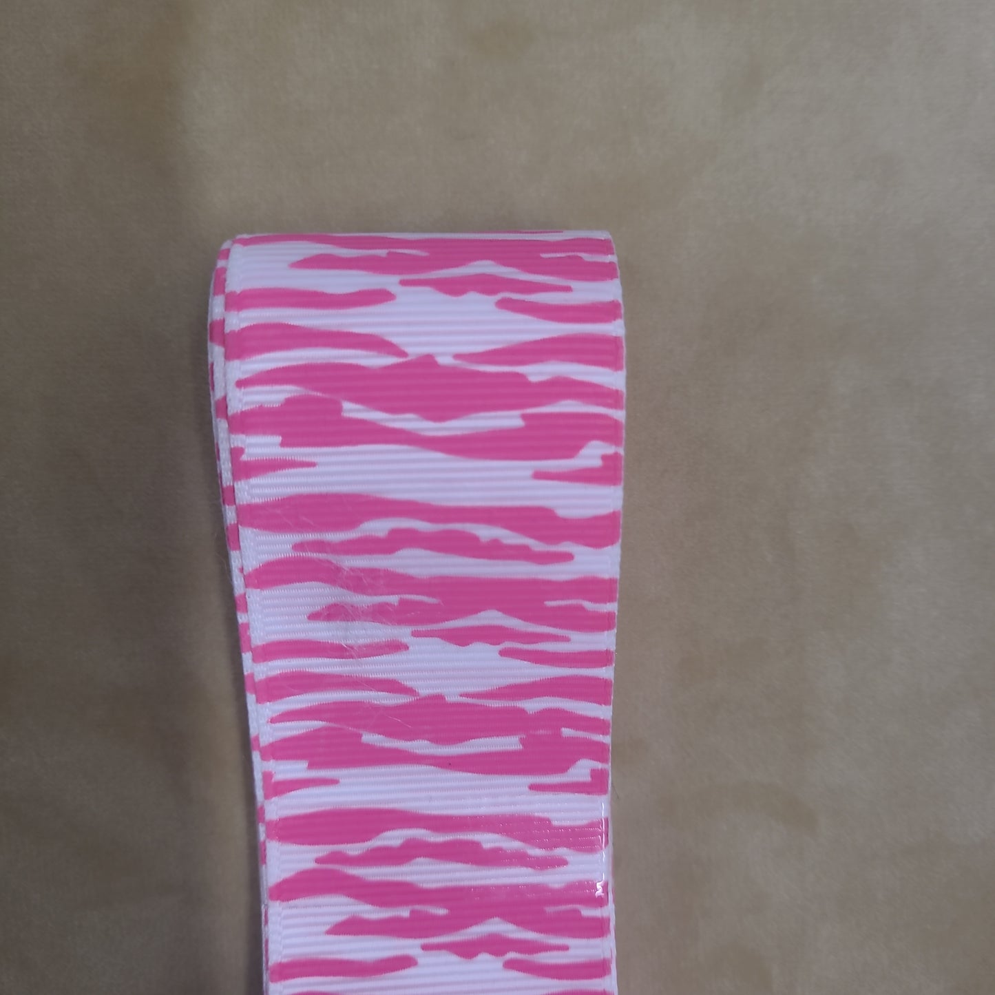 Pink white tiger print ribbon by the metre