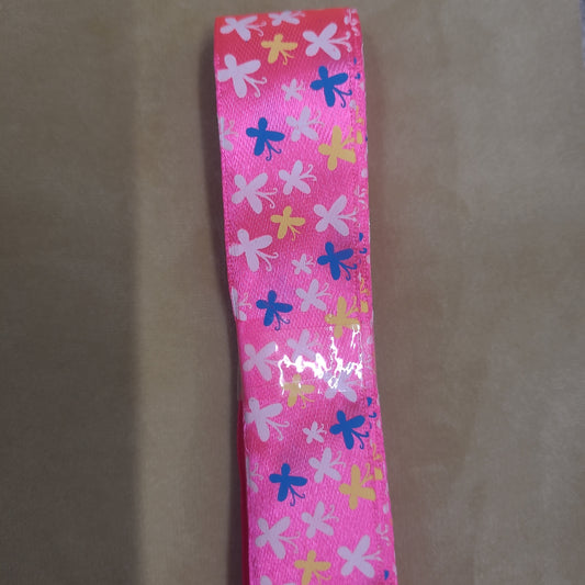 Pink butterfly ribbon 2.5 cm wide by the metre