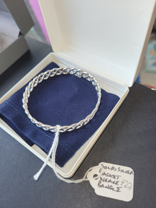 Solid silver basket weave bangle gift