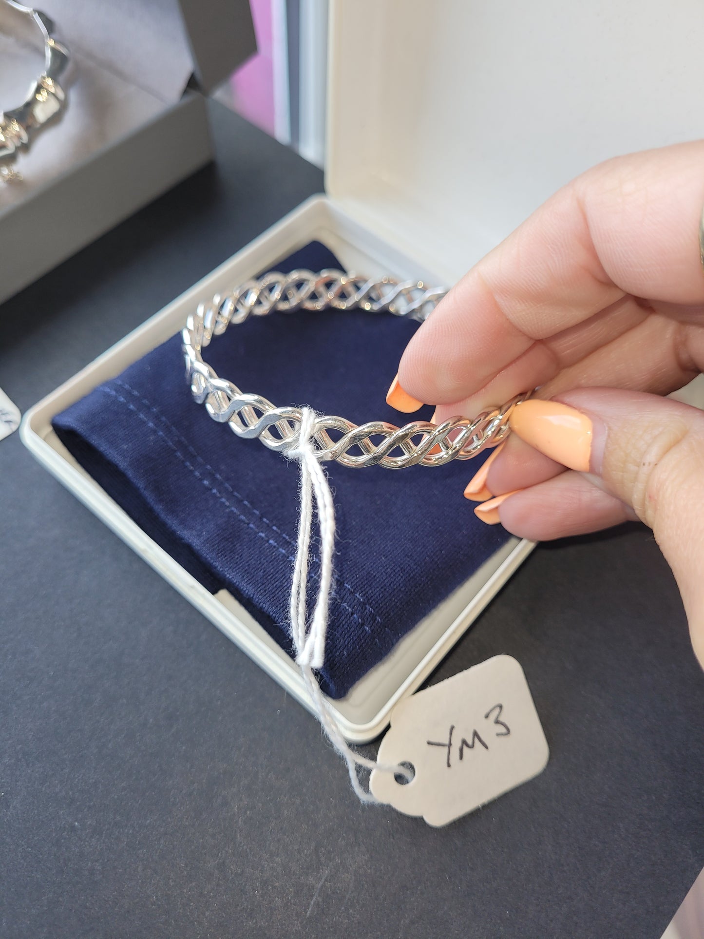 Solid silver basket weave bangle gift
