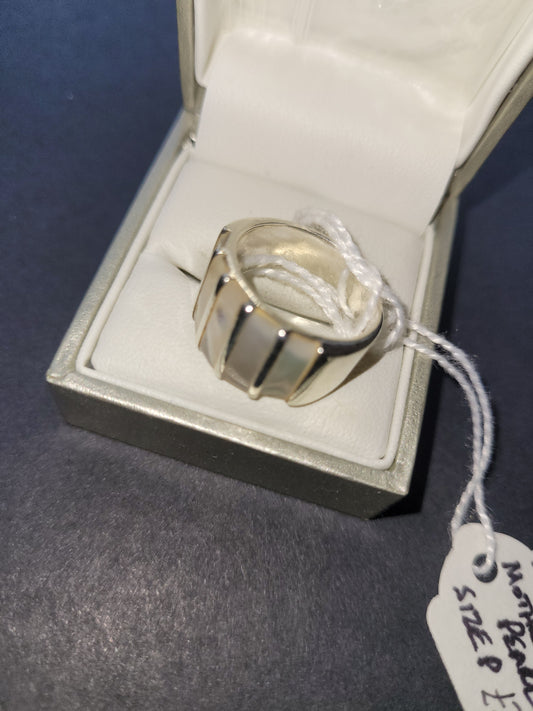Solid silver mother of Pearl ring gift size p