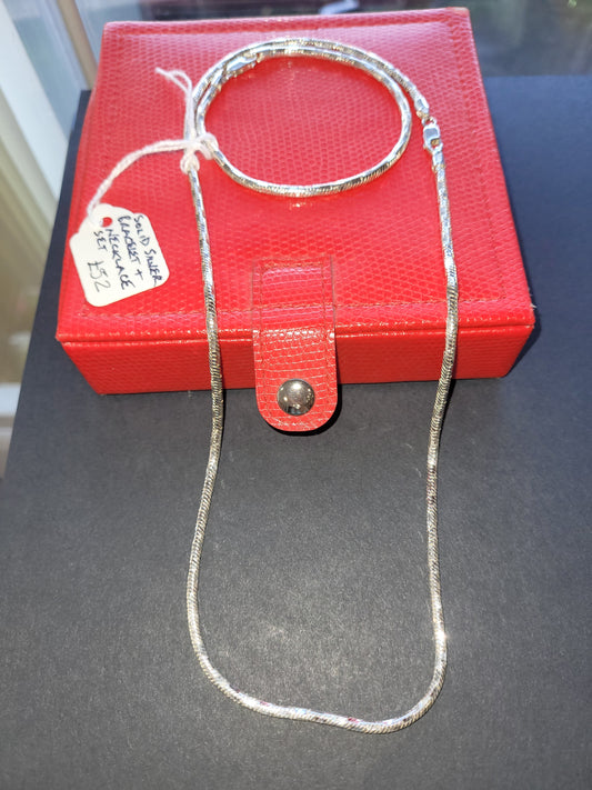 Solid silver bracelet and necklace set gift