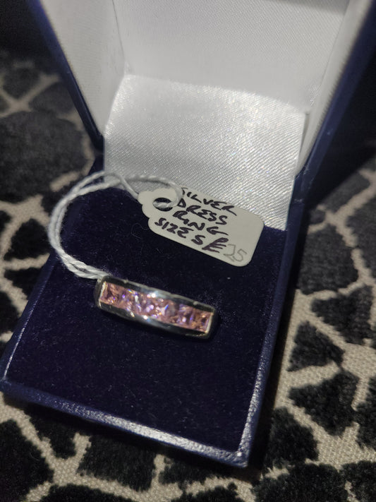Silver dress ring size s pink