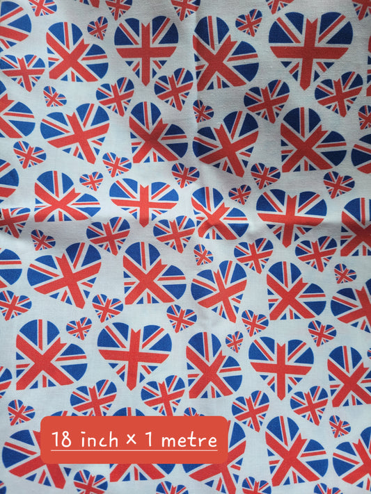 Heart union jack cotton piece 18 inch x 1 metre