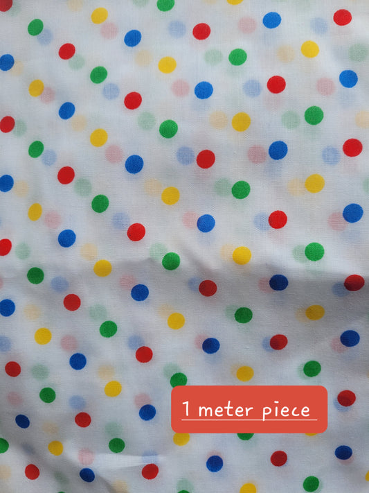Poka dot spot multicolour white cotton material