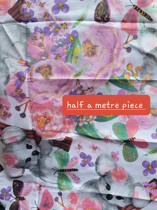 Koala butterfly flower print cotton fabric