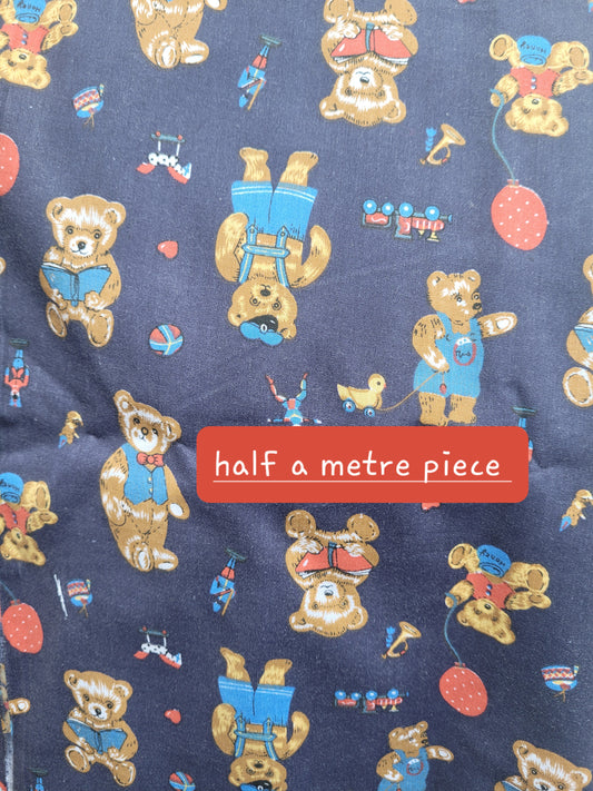 Teddy bear navy print cotton fabric