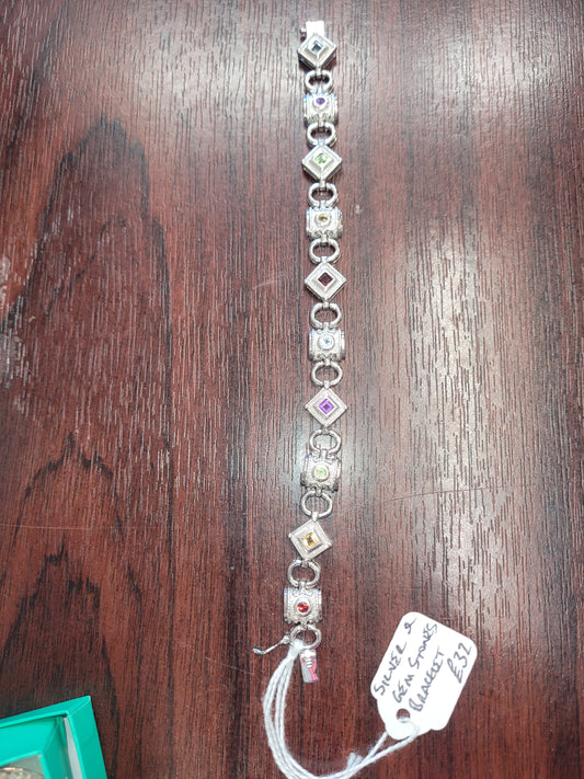 Silver bracelet with multi gem stones