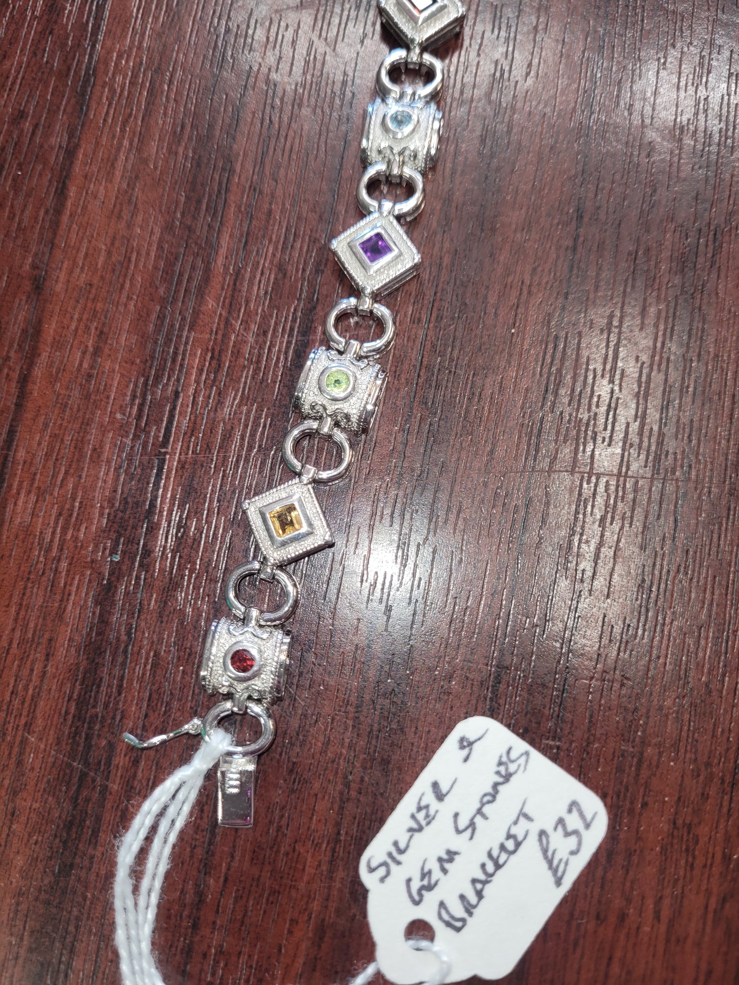 Silver bracelet with multi gem stones