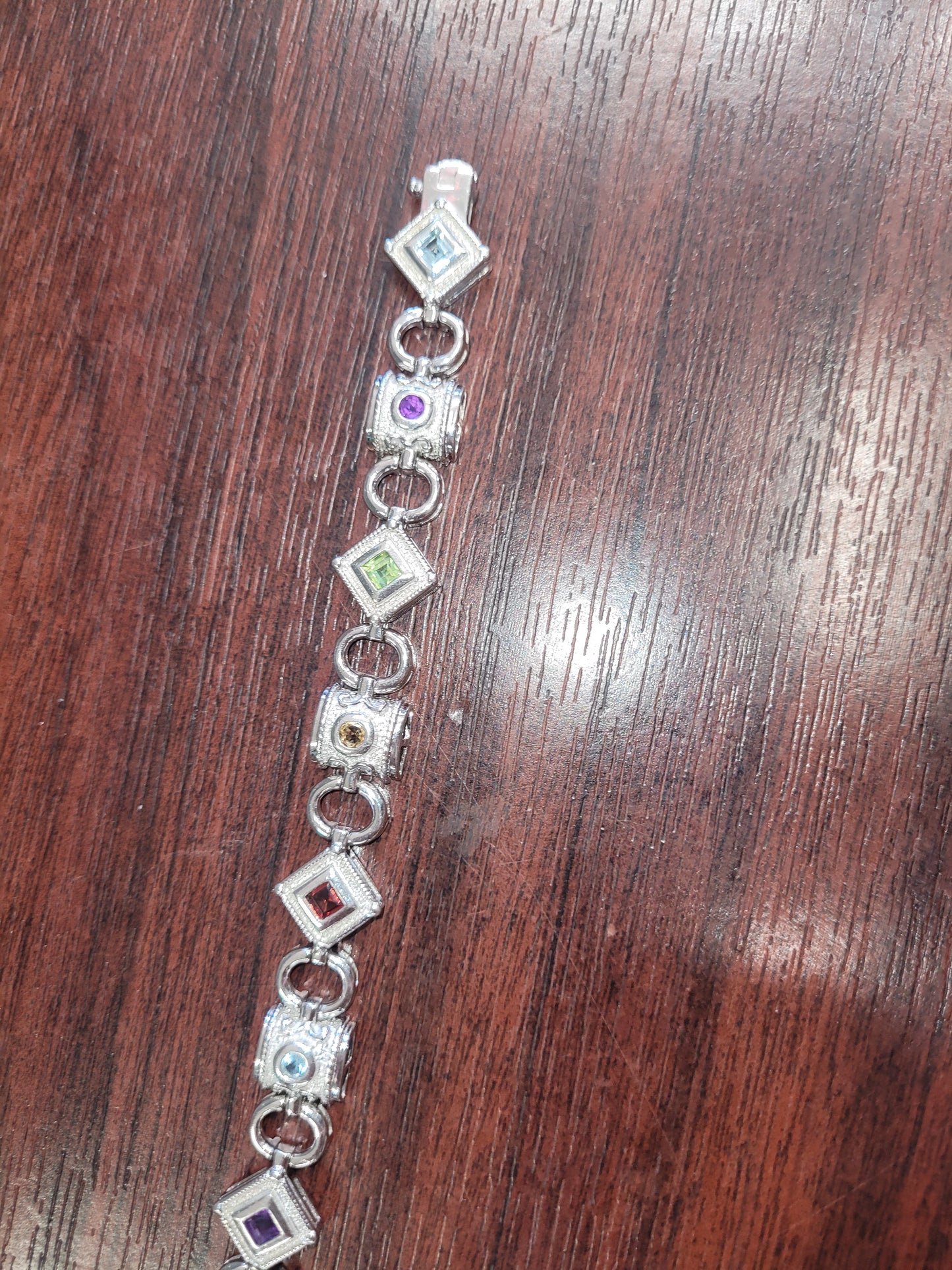 Silver bracelet with multi gem stones