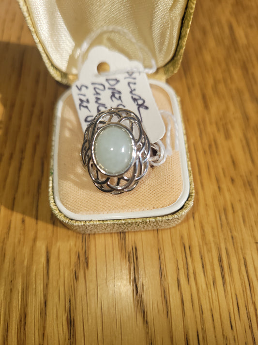 Silver dress ring with gem stone size U