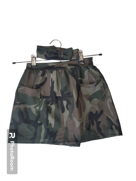 Girls army camouflage pocket skirt and headband Handmade.By.MeggyFifee