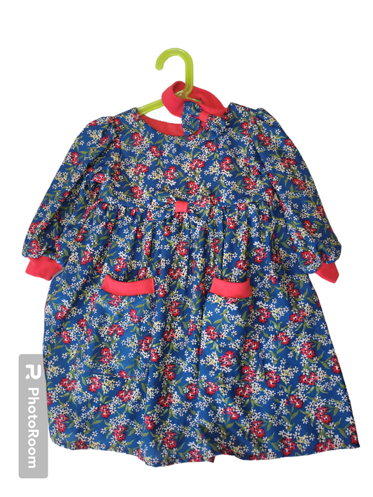 Bespoke girls pocket disty print sleeved dress with headband Handmade.By.MeggyFifee