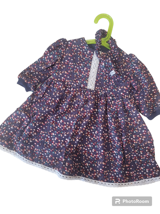 Bespoke girls navy dress with matching headband Handmade.By.MeggyFifee