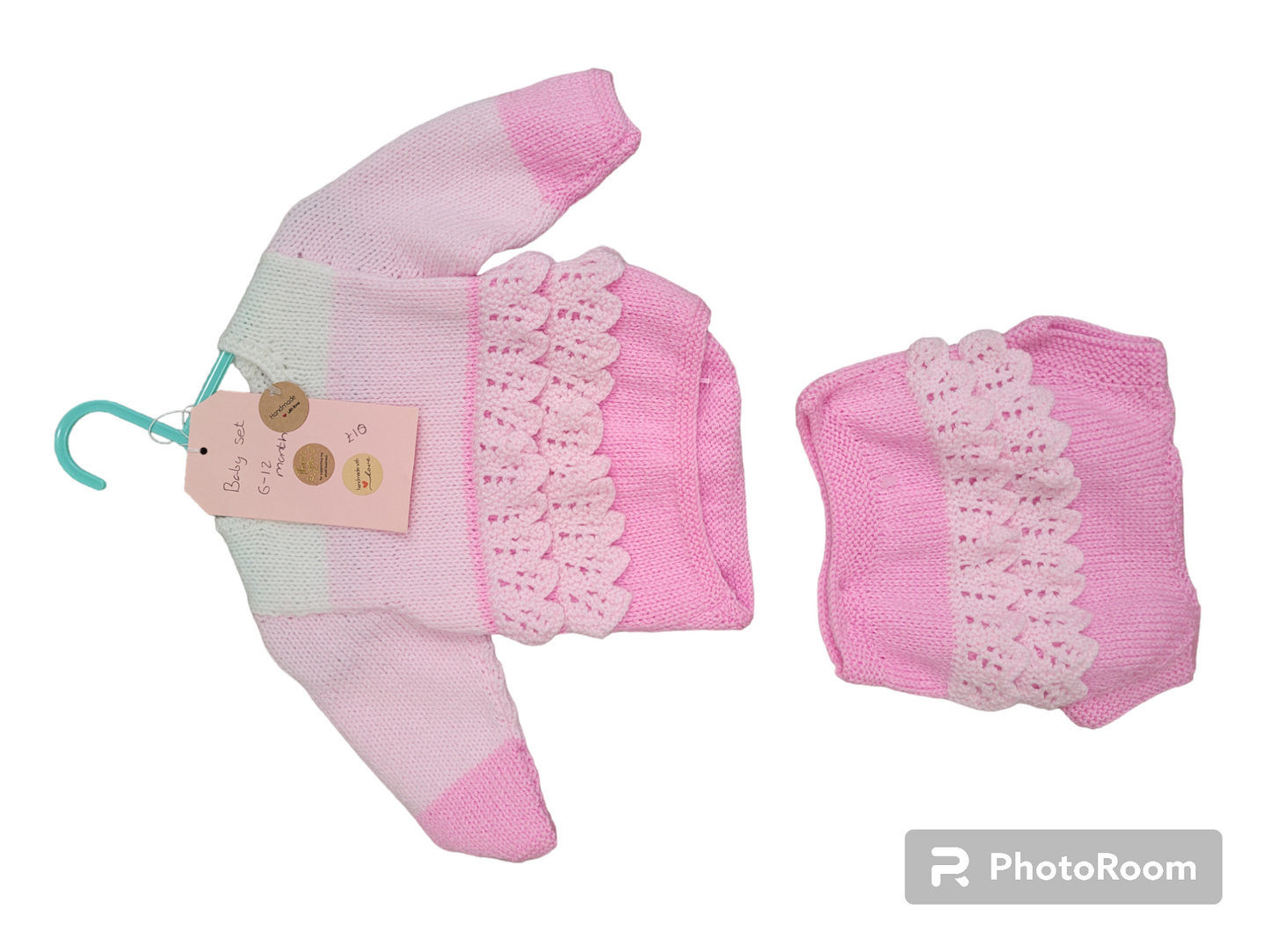 Baby girls handknitted set pink 6-12 months