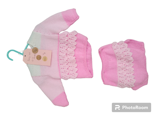 Baby girls handknitted set pink 6-12 months
