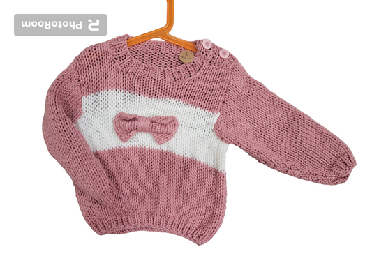 Handknitted chunky knit bow front jumper Age 2-3