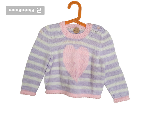 Handknitted heart and strip jumper Age 2-3