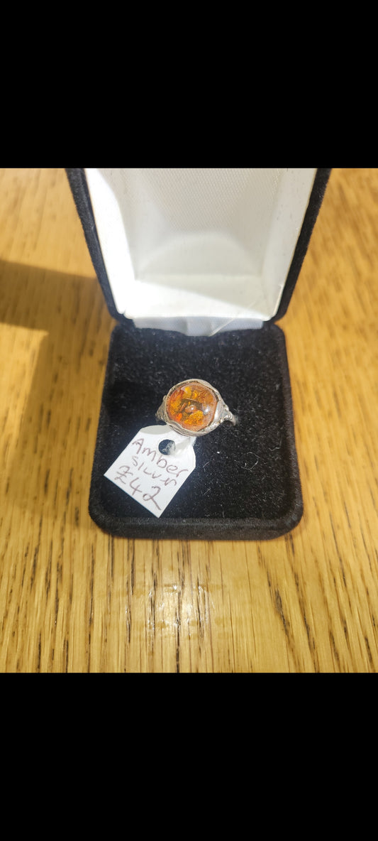 Real Amber silver ring size M