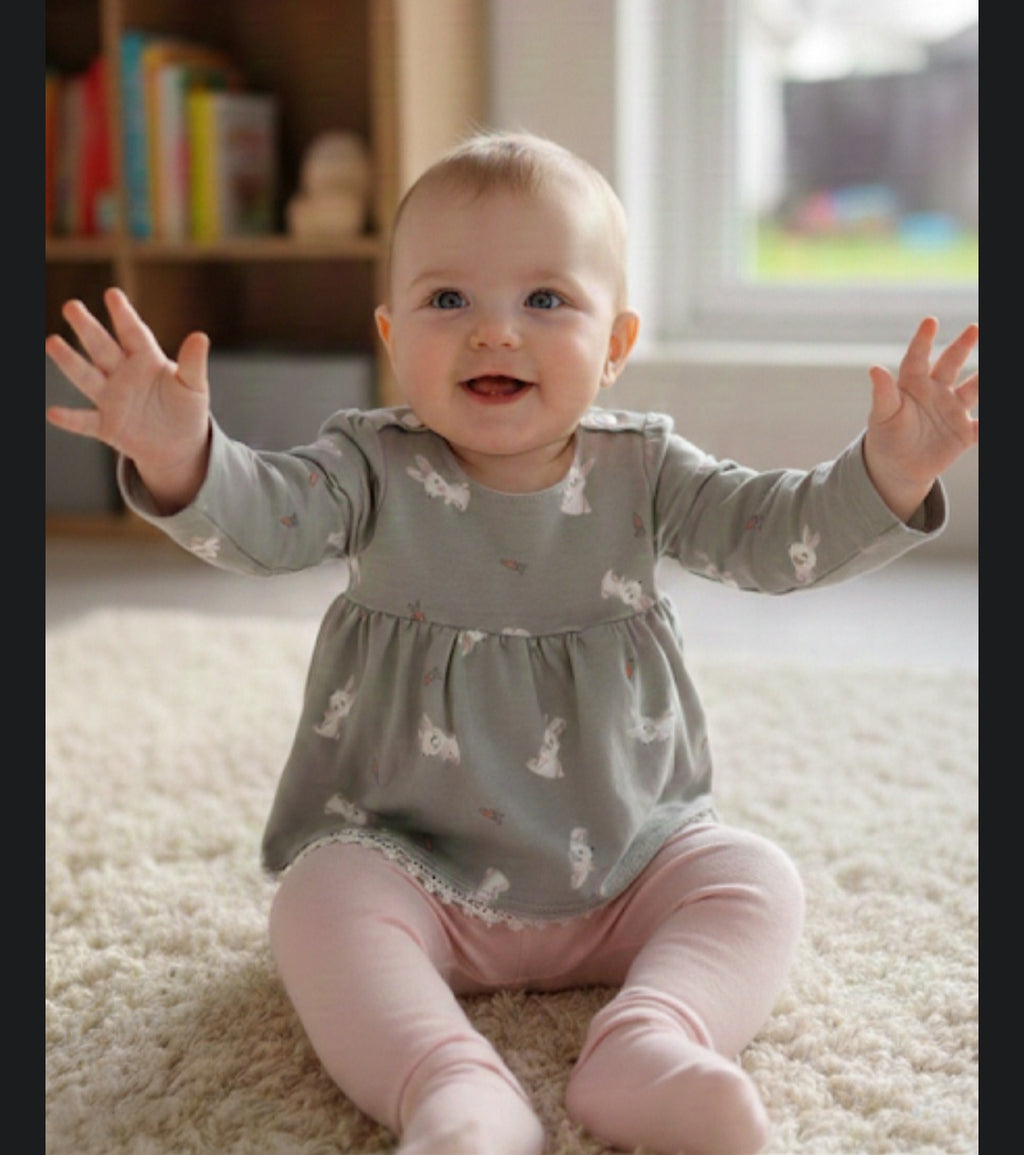 Handmade spring baby tunic bunny print