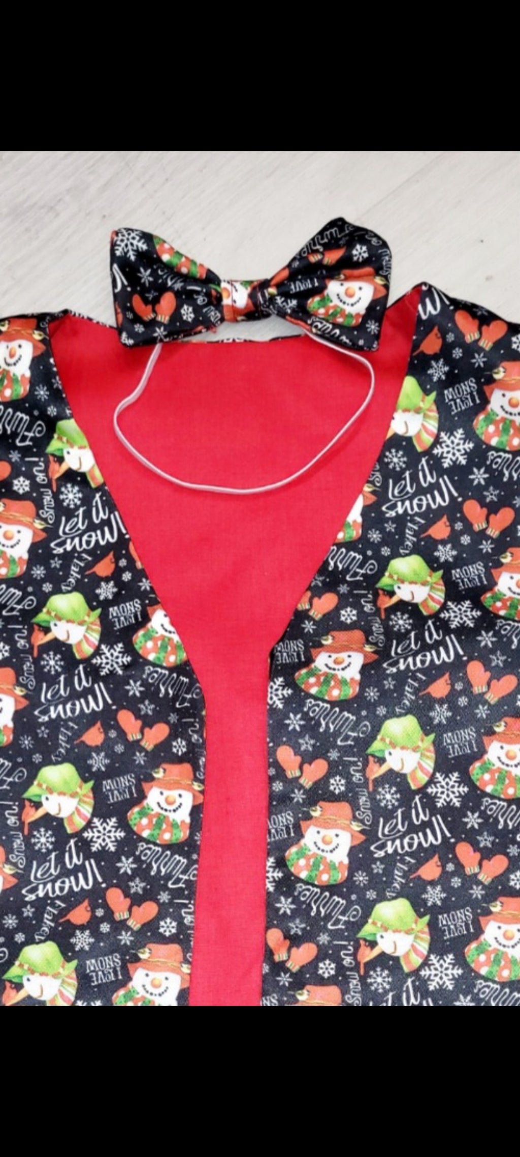 Toddler Christmas Snowman Reversible waistcoat & Bow Tie - Handmade Festive Outfit